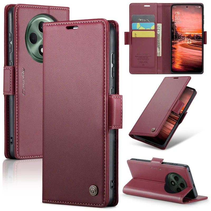 For Oppo Reno12 F 5G Case CASEME 023 Series RFID Blocking Glossy Stand Phone Cover - Green-Cellmalls