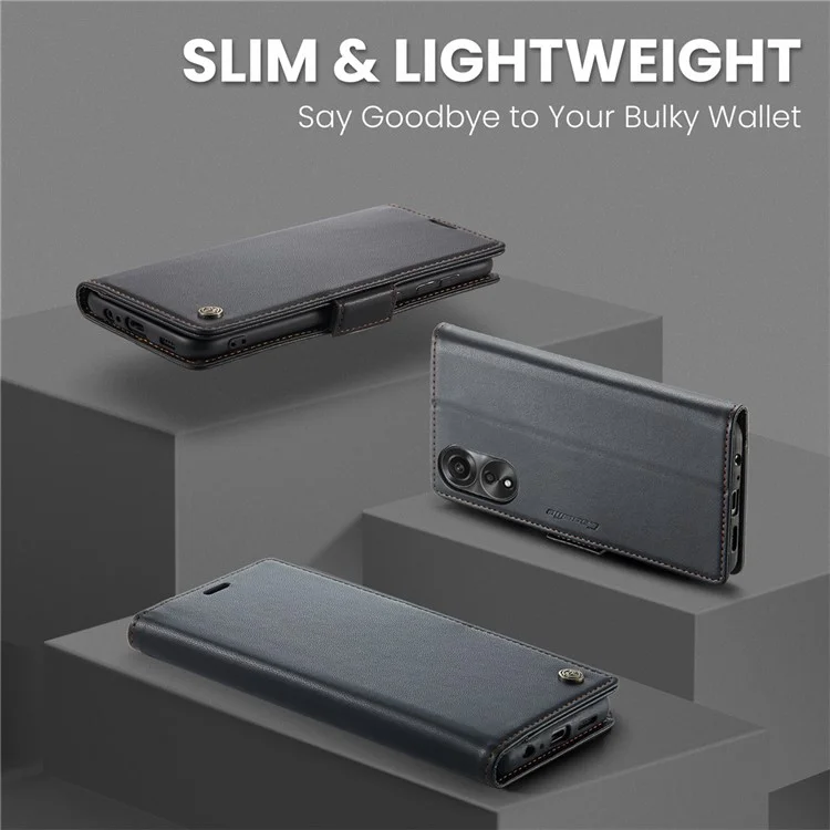 CASEME 023 Series For Oppo A78 4G Case RFID Blocking PU Leather Glossy Phone Wallet Cover - Black-Cellmalls