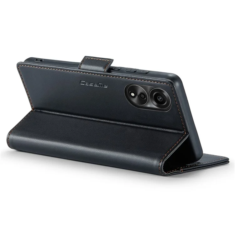 CASEME 023 Series For Oppo A78 4G Case RFID Blocking PU Leather Glossy Phone Wallet Cover - Black-Cellmalls