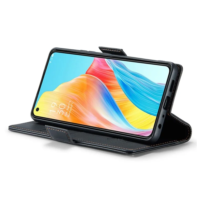 CASEME 023 Series For Oppo A78 4G Case RFID Blocking PU Leather Glossy Phone Wallet Cover - Black-Cellmalls