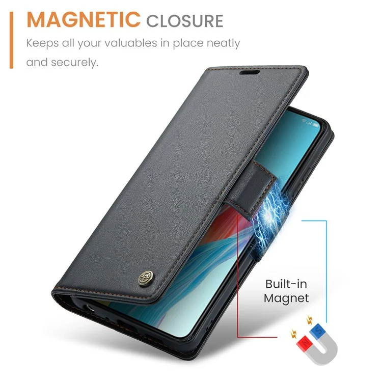 CASEME 023 Series For Oppo A78 4G Case RFID Blocking PU Leather Glossy Phone Wallet Cover - Black-Cellmalls