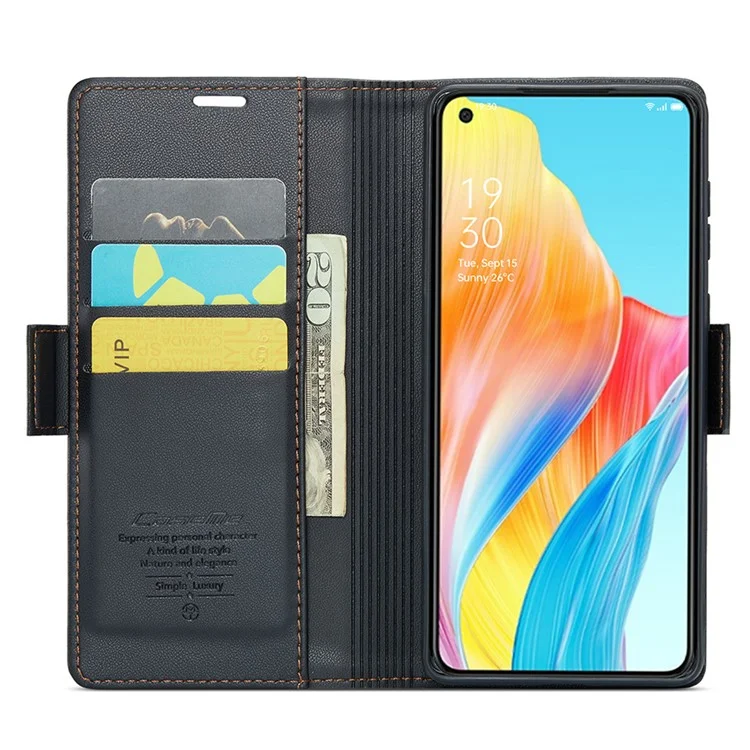 CASEME 023 Series For Oppo A78 4G Case RFID Blocking PU Leather Glossy Phone Wallet Cover - Black-Cellmalls