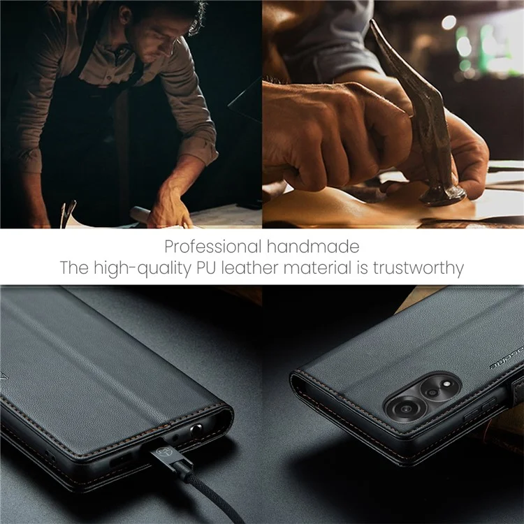 CASEME 023 Series For Oppo A78 4G Case RFID Blocking PU Leather Glossy Phone Wallet Cover - Black-Cellmalls