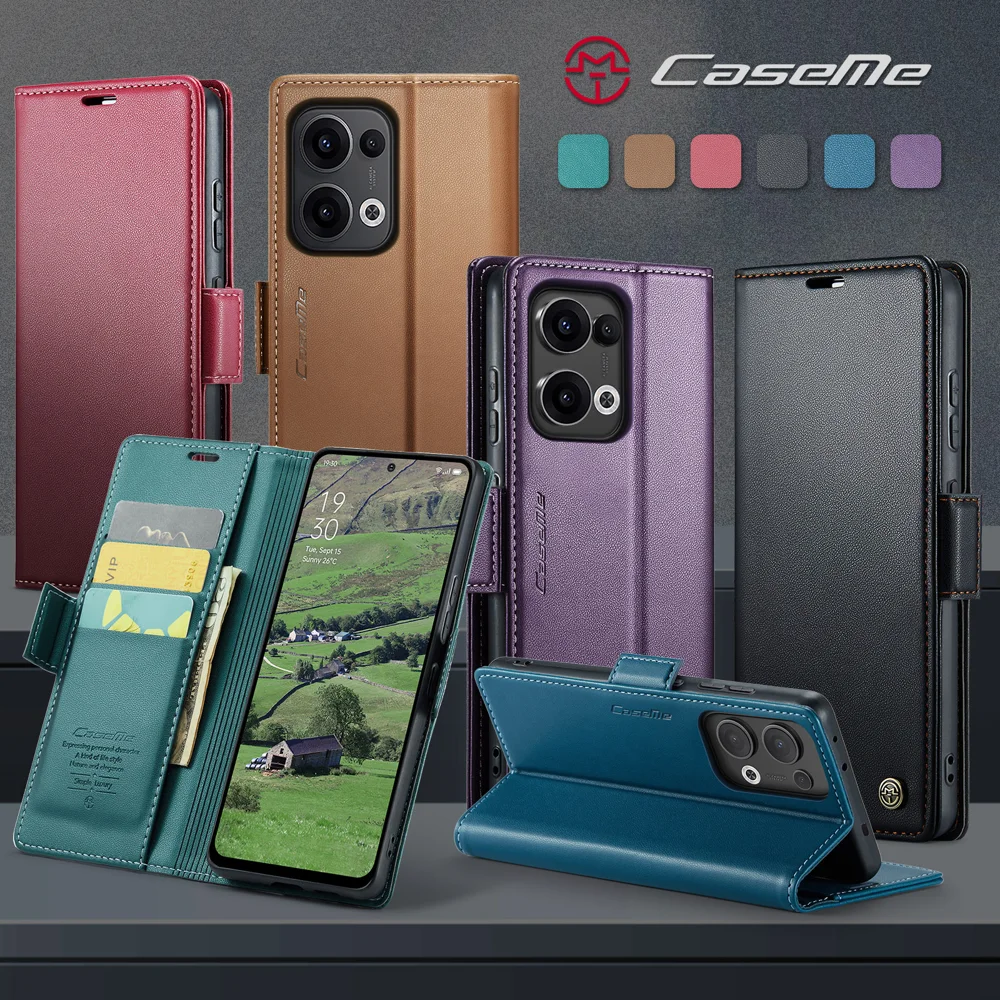 For Oppo Reno13 5G (Global) Case CASEME 023 Series RFID Blocking Leather Wallet Stand Phone Cover - Green-Cellmalls
