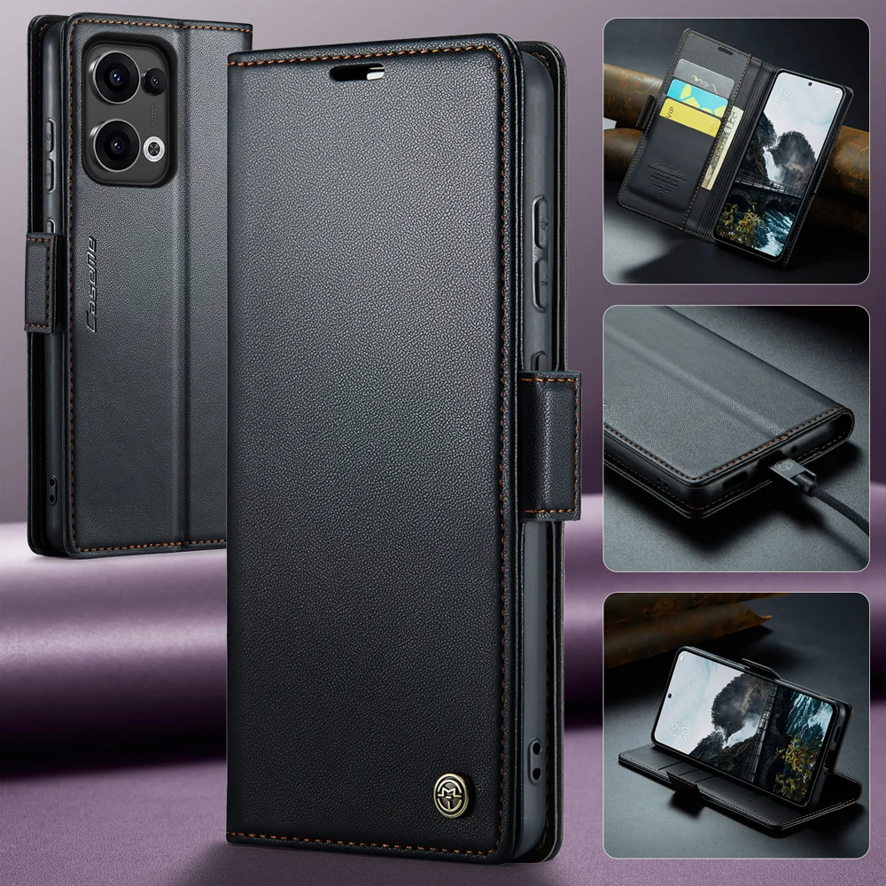 For Oppo Reno13 5G (Global) Case CASEME 023 Series RFID Blocking Leather Wallet Stand Phone Cover - Green-Cellmalls