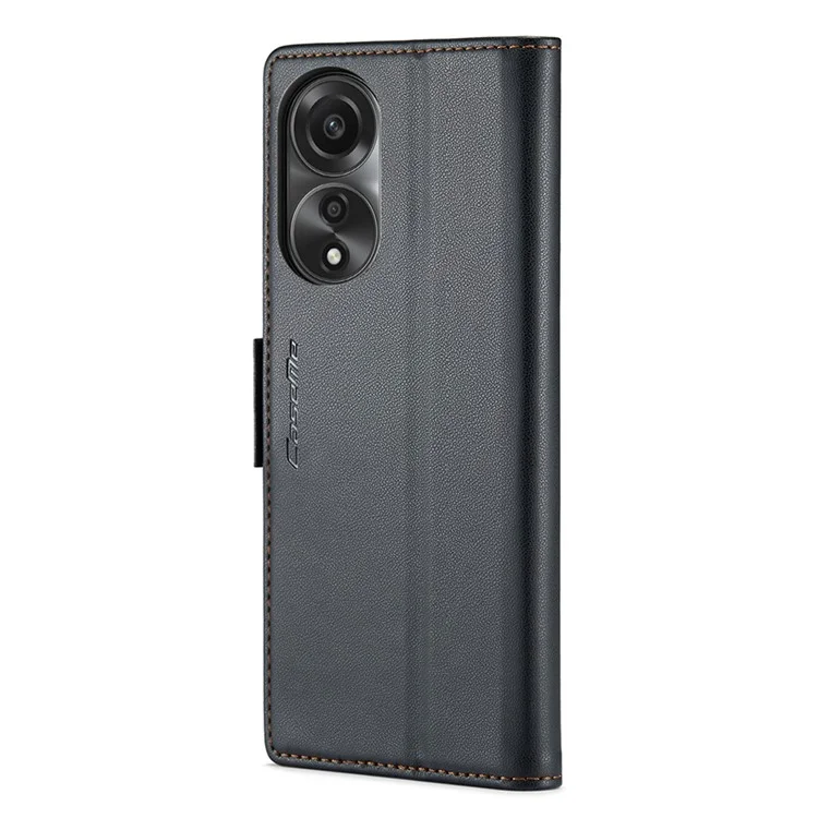CASEME 023 Series For Oppo A78 4G Case RFID Blocking PU Leather Glossy Phone Wallet Cover - Black-Cellmalls