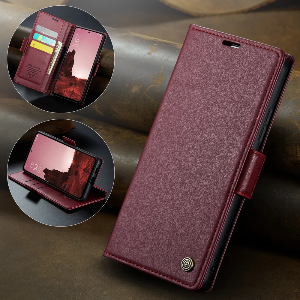 For Oppo Reno13 5G (Global) Case CASEME 023 Series RFID Blocking Leather Wallet Stand Phone Cover - Green-Cellmalls