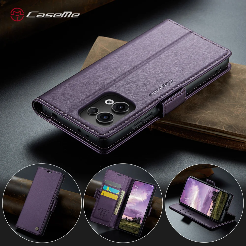 For Oppo Reno13 5G (Global) Case CASEME 023 Series RFID Blocking Leather Wallet Stand Phone Cover - Green-Cellmalls