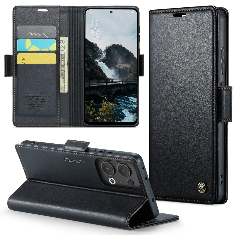 For Oppo Reno13 5G (Global) Case CASEME 023 Series RFID Blocking Leather Wallet Stand Phone Cover - Green-Cellmalls