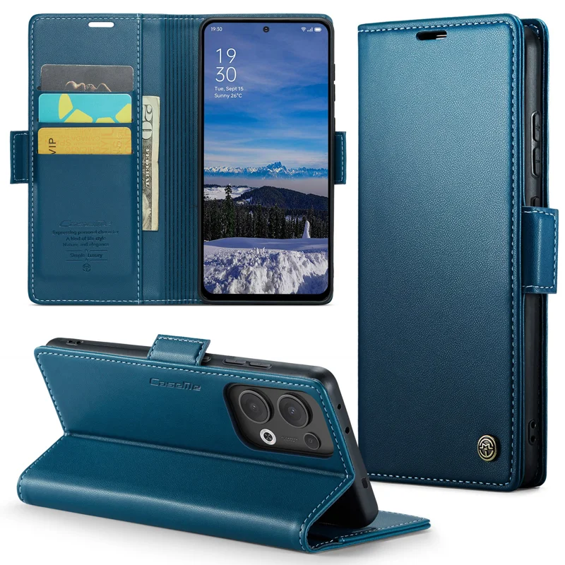 For Oppo Reno13 5G (Global) Case CASEME 023 Series RFID Blocking Leather Wallet Stand Phone Cover - Green-Cellmalls