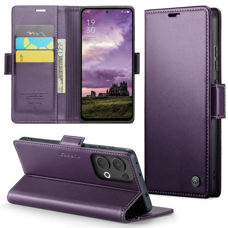 For Oppo Reno13 5G (Global) Case CASEME 023 Series RFID Blocking Leather Wallet Stand Phone Cover - Green-Cellmalls
