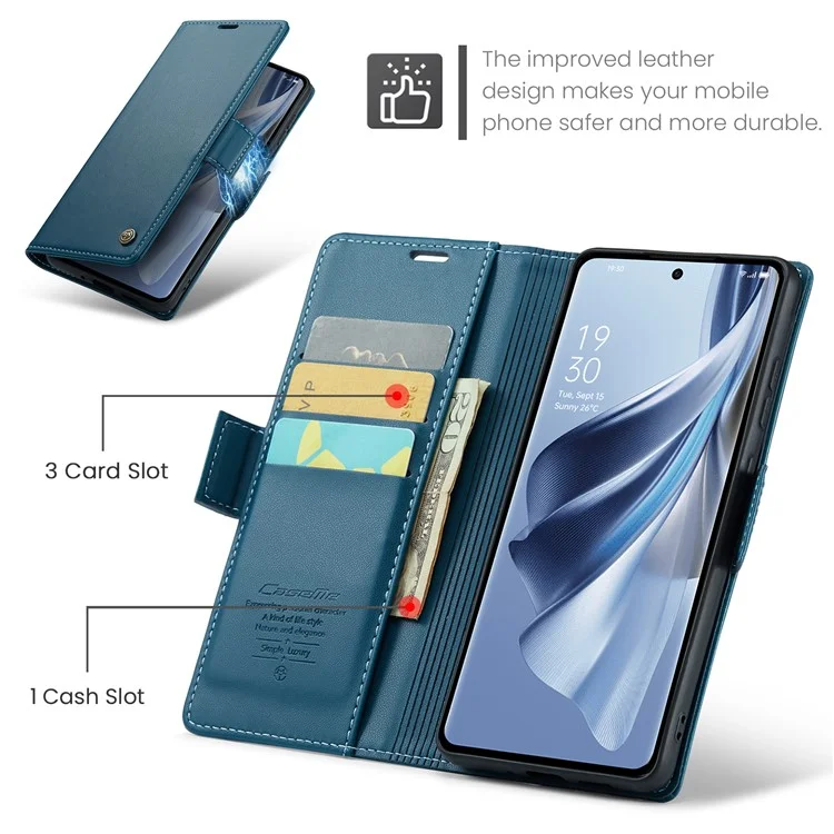 For Oppo Reno10 5G (Global) / Reno10 Pro 5G (Global) Leather Case CASEME 023 RFID Blocking 3 Card Slot Mobile Cover - Blue-Cellmalls
