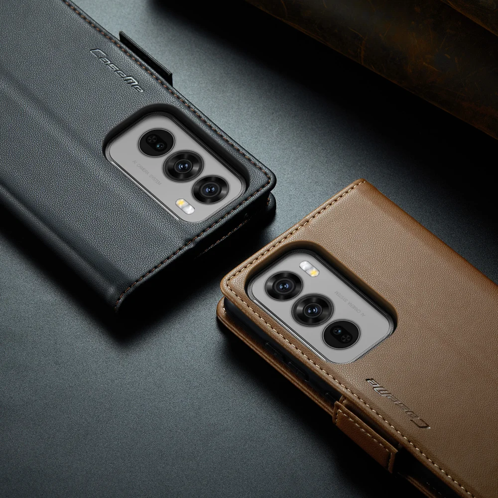 For Oppo Reno12 5G (Global) Case CASEME 023 Series RFID Blocking Glossy Stand Phone Cover - Green-Cellmalls