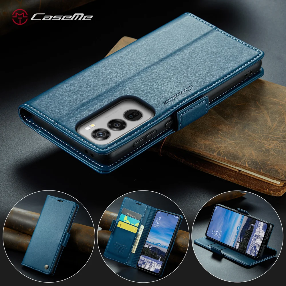 For Oppo Reno12 5G (Global) Case CASEME 023 Series RFID Blocking Glossy Stand Phone Cover - Green-Cellmalls