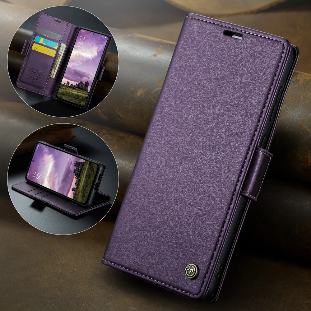 For Oppo Reno12 5G (Global) Case CASEME 023 Series RFID Blocking Glossy Stand Phone Cover - Green-Cellmalls