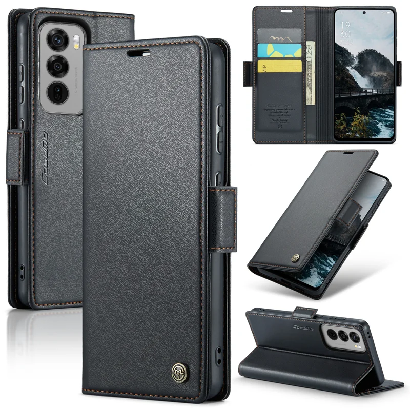 For Oppo Reno12 5G (Global) Case CASEME 023 Series RFID Blocking Glossy Stand Phone Cover - Green-Cellmalls