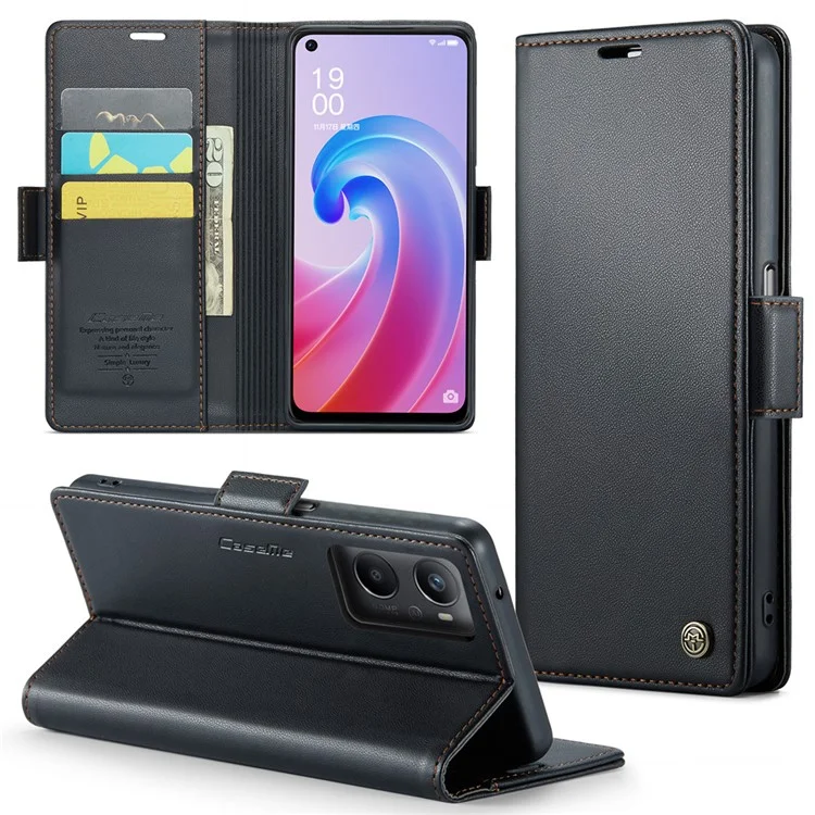 For Oppo A96 4G / A36 / A76 / K10 4G / Realme 9i 4G Leather Case CASEME 023 RFID Blocking 3 Card Slot Mobile Cover - Black-Cellmalls