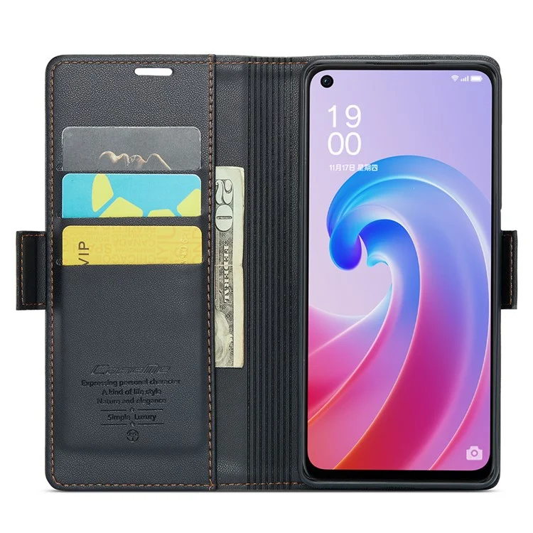 For Oppo A96 4G / A36 / A76 / K10 4G / Realme 9i 4G Leather Case CASEME 023 RFID Blocking 3 Card Slot Mobile Cover - Black-Cellmalls