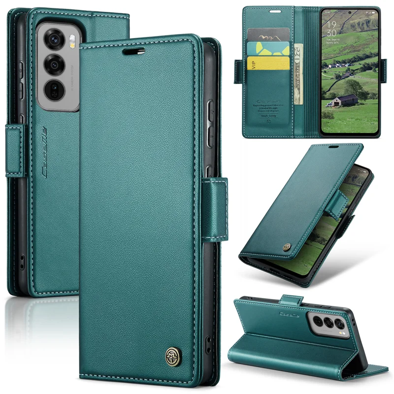 For Oppo Reno12 5G (Global) Case CASEME 023 Series RFID Blocking Glossy Stand Phone Cover - Green-Cellmalls