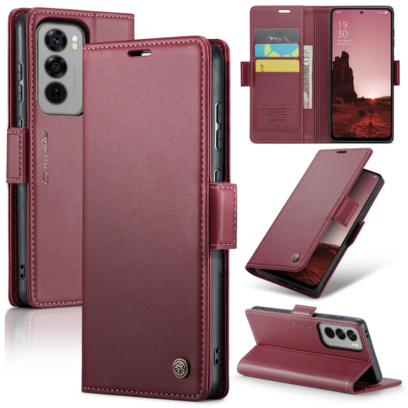 For Oppo Reno12 5G (Global) Case CASEME 023 Series RFID Blocking Glossy Stand Phone Cover - Green-Cellmalls