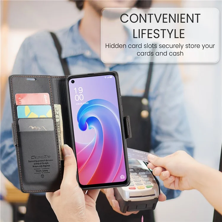 For Oppo A96 4G / A36 / A76 / K10 4G / Realme 9i 4G Leather Case CASEME 023 RFID Blocking 3 Card Slot Mobile Cover - Black-Cellmalls