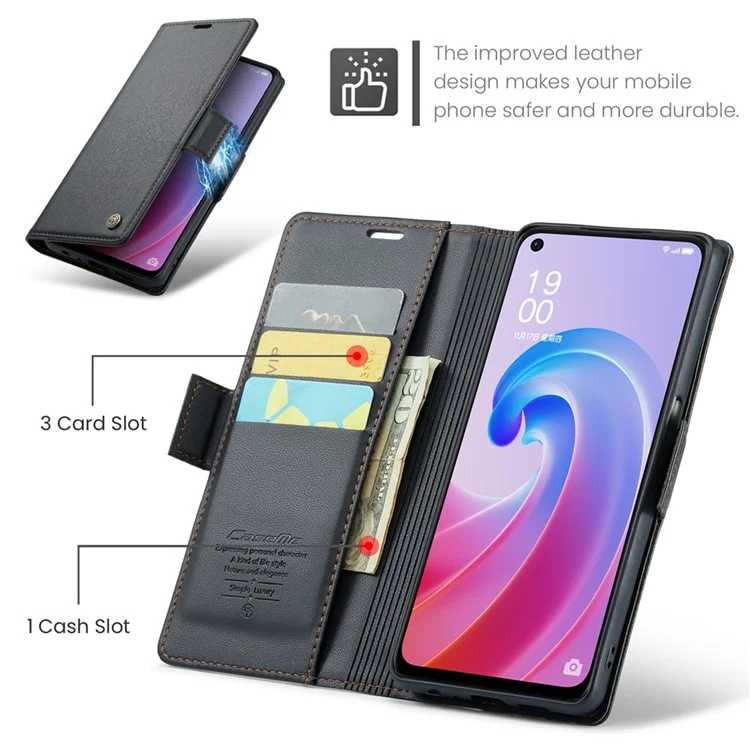 For Oppo A96 4G / A36 / A76 / K10 4G / Realme 9i 4G Leather Case CASEME 023 RFID Blocking 3 Card Slot Mobile Cover - Black-Cellmalls