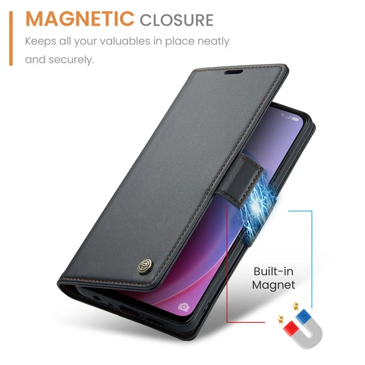 For Oppo A96 4G / A36 / A76 / K10 4G / Realme 9i 4G Leather Case CASEME 023 RFID Blocking 3 Card Slot Mobile Cover - Black-Cellmalls