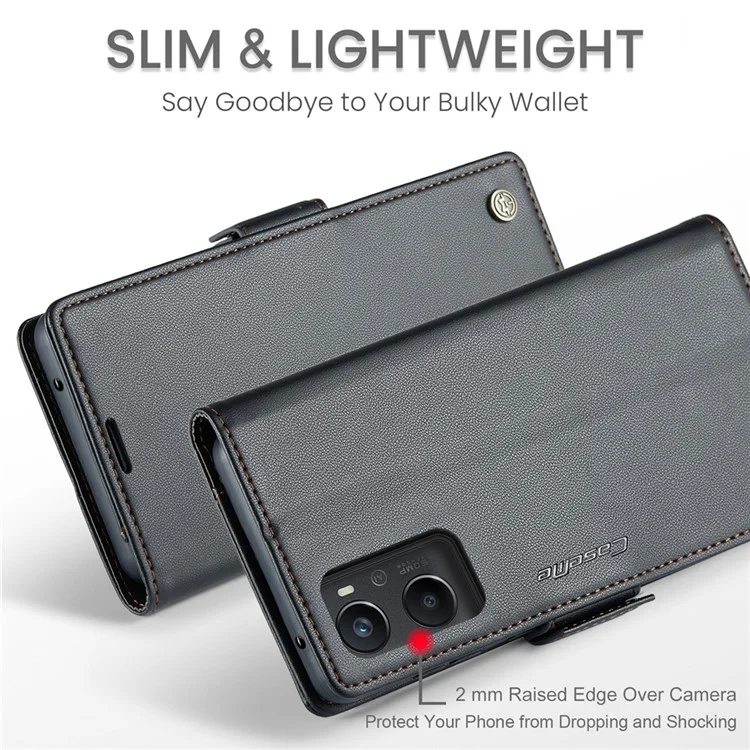 For Oppo A96 4G / A36 / A76 / K10 4G / Realme 9i 4G Leather Case CASEME 023 RFID Blocking 3 Card Slot Mobile Cover - Black-Cellmalls