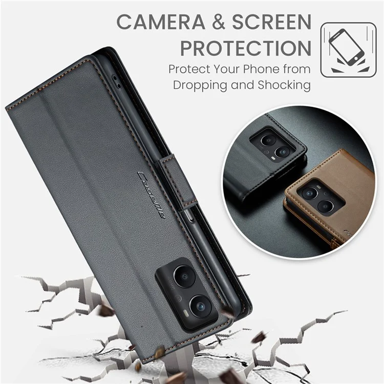 For Oppo A96 4G / A36 / A76 / K10 4G / Realme 9i 4G Leather Case CASEME 023 RFID Blocking 3 Card Slot Mobile Cover - Black-Cellmalls