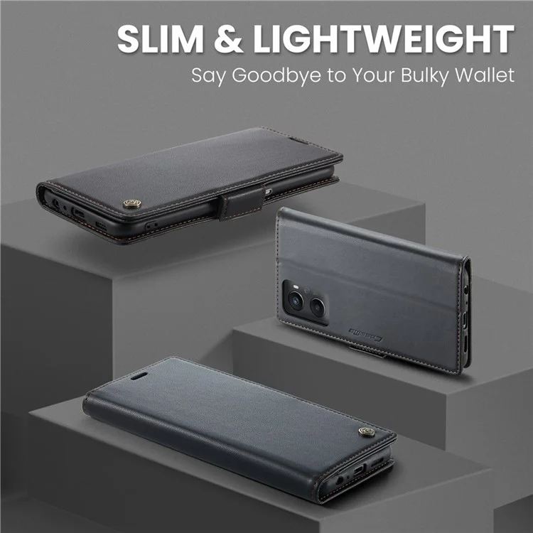 For Oppo A96 4G / A36 / A76 / K10 4G / Realme 9i 4G Leather Case CASEME 023 RFID Blocking 3 Card Slot Mobile Cover - Black-Cellmalls