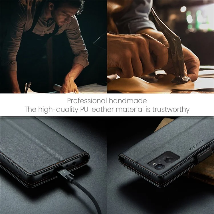 For Oppo A96 4G / A36 / A76 / K10 4G / Realme 9i 4G Leather Case CASEME 023 RFID Blocking 3 Card Slot Mobile Cover - Black-Cellmalls