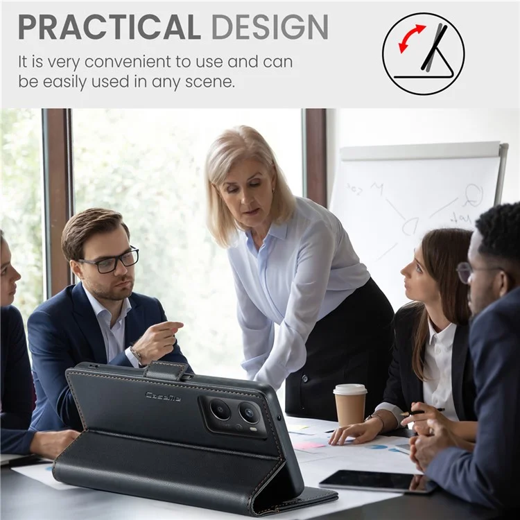 For Oppo A96 4G / A36 / A76 / K10 4G / Realme 9i 4G Leather Case CASEME 023 RFID Blocking 3 Card Slot Mobile Cover - Black-Cellmalls