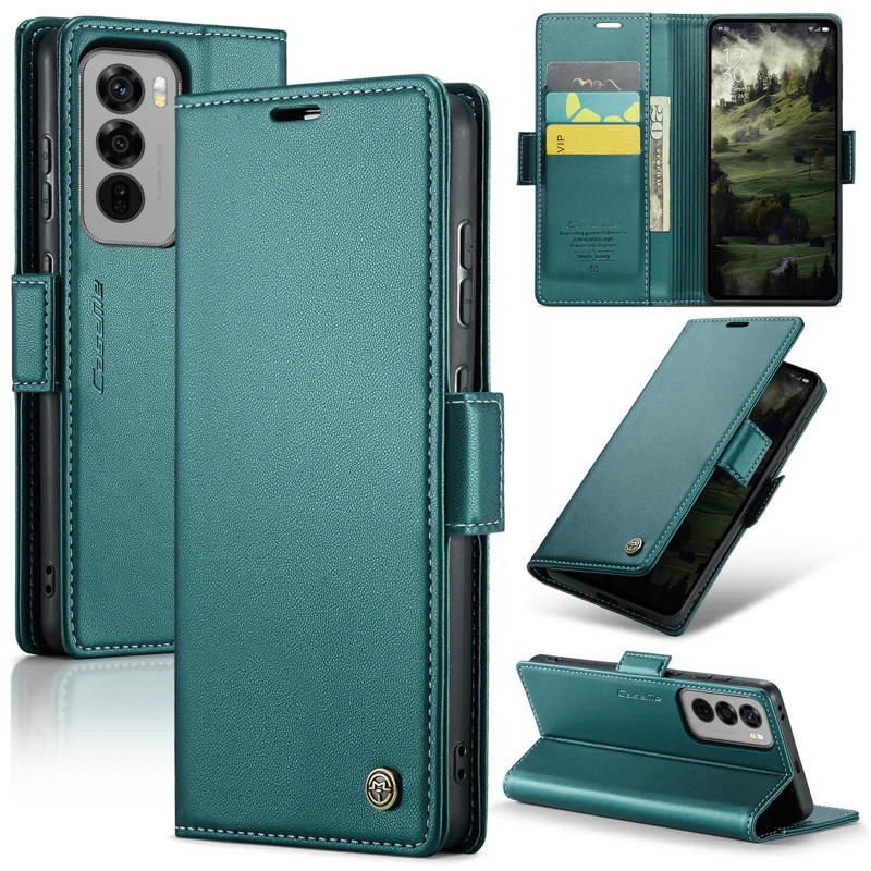 For Oppo Reno12 Pro 5G (Global) Case CASEME 023 Series RFID Blocking Glossy Stand Phone Cover - Green-Cellmalls