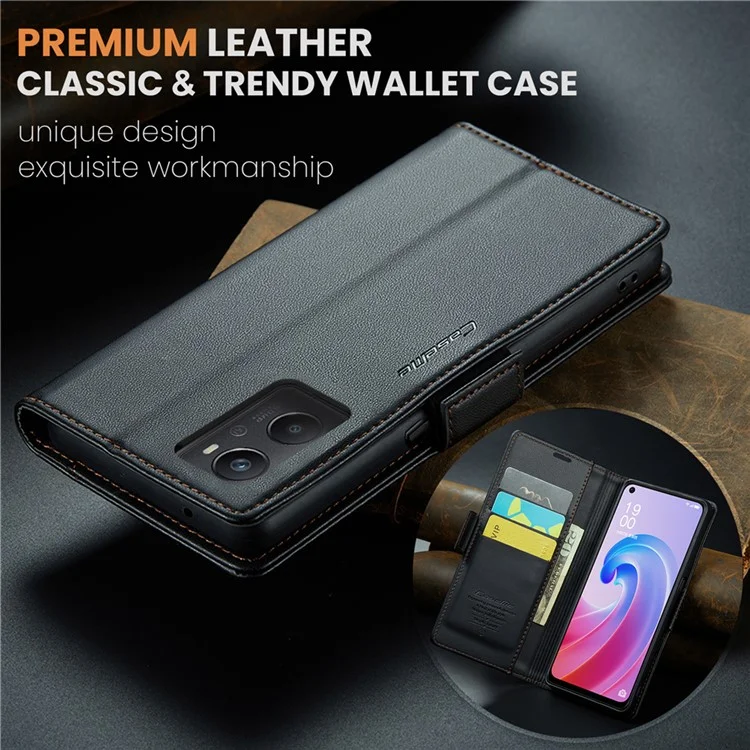 For Oppo A96 4G / A36 / A76 / K10 4G / Realme 9i 4G Leather Case CASEME 023 RFID Blocking 3 Card Slot Mobile Cover - Black-Cellmalls