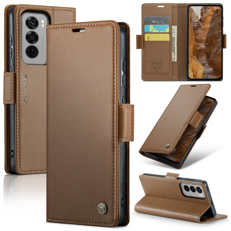 For Oppo Reno12 Pro 5G (Global) Case CASEME 023 Series RFID Blocking Glossy Stand Phone Cover - Green-Cellmalls