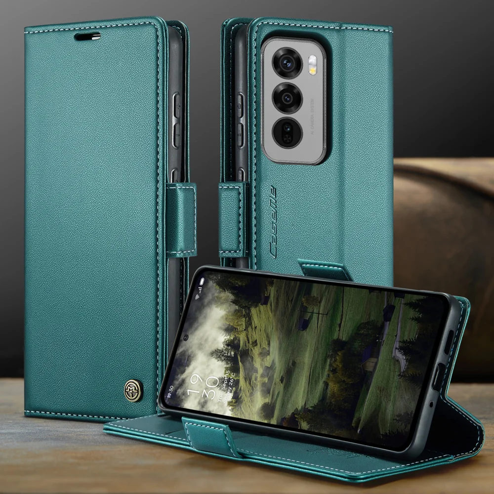 For Oppo Reno12 Pro 5G (Global) Case CASEME 023 Series RFID Blocking Glossy Stand Phone Cover - Green-Cellmalls