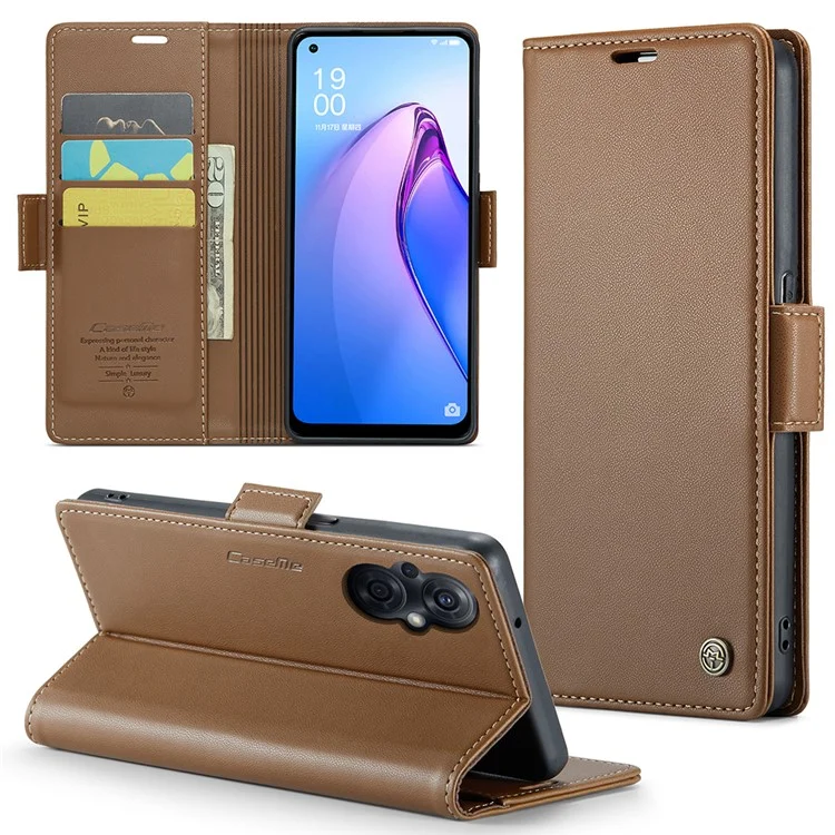 For Oppo A96 (China) 5G / Reno7 Z 5G / Reno7 Lite 5G / Reno8 Lite 5G / F21 Pro 5G / Reno8 Z 5G Leather Case CASEME 023 RFID Blocking Card Slot - Brown-Cellmalls