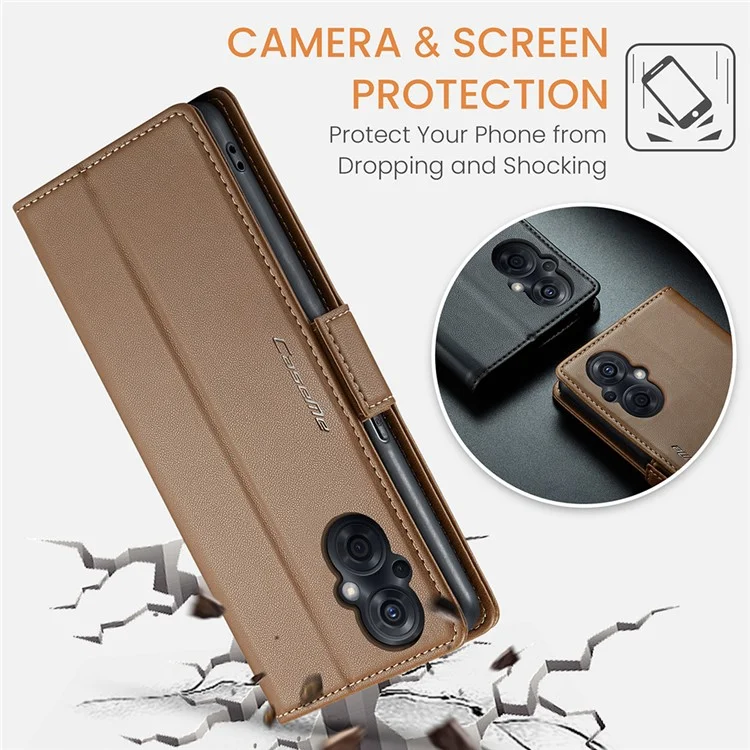 For Oppo A96 (China) 5G / Reno7 Z 5G / Reno7 Lite 5G / Reno8 Lite 5G / F21 Pro 5G / Reno8 Z 5G Leather Case CASEME 023 RFID Blocking Card Slot - Brown-Cellmalls