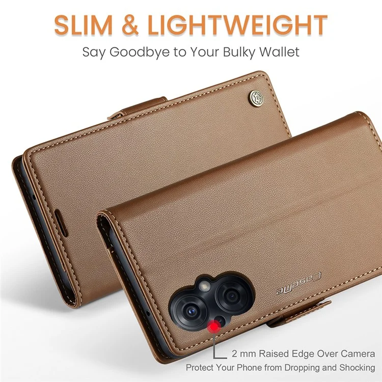 For Oppo A96 (China) 5G / Reno7 Z 5G / Reno7 Lite 5G / Reno8 Lite 5G / F21 Pro 5G / Reno8 Z 5G Leather Case CASEME 023 RFID Blocking Card Slot - Brown-Cellmalls