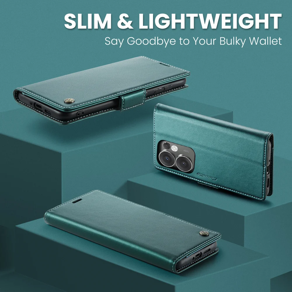 For Oppo Reno13 F 4G / Oppo Reno13 F 5G Case CASEME 023 Series RFID Blocking Leather Wallet Stand Phone Cover - Green-Cellmalls