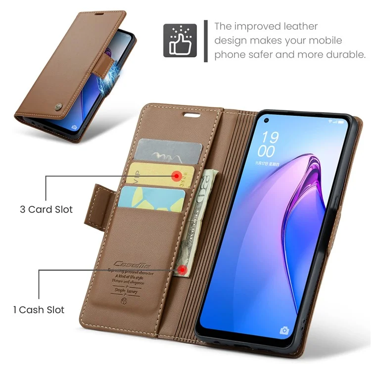 For Oppo A96 (China) 5G / Reno7 Z 5G / Reno7 Lite 5G / Reno8 Lite 5G / F21 Pro 5G / Reno8 Z 5G Leather Case CASEME 023 RFID Blocking Card Slot - Brown-Cellmalls