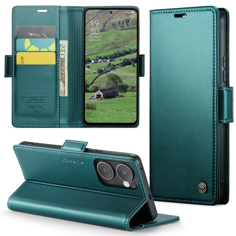 For Oppo Reno13 F 4G / Oppo Reno13 F 5G Case CASEME 023 Series RFID Blocking Leather Wallet Stand Phone Cover - Green-Cellmalls