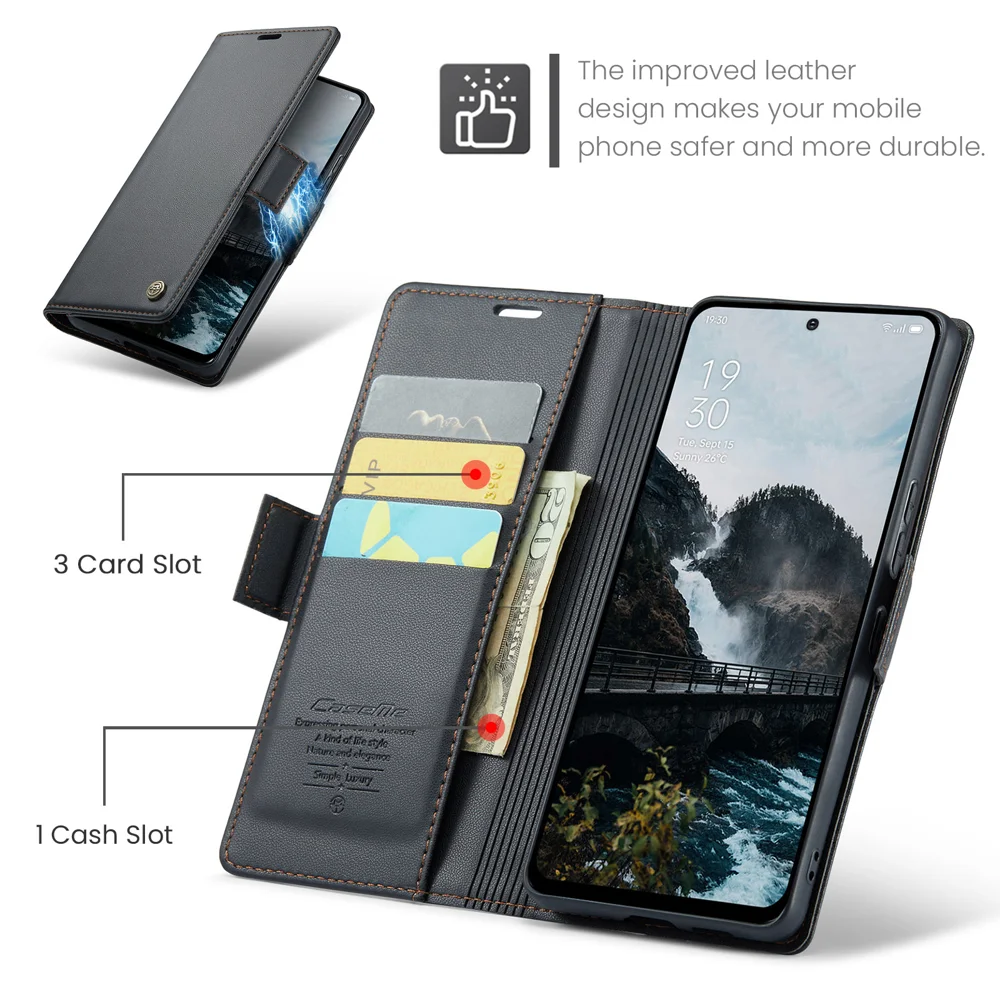 For Oppo Reno13 F 4G / Oppo Reno13 F 5G Case CASEME 023 Series RFID Blocking Leather Wallet Stand Phone Cover - Green-Cellmalls