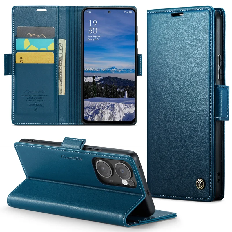 For Oppo Reno13 F 4G / Oppo Reno13 F 5G Case CASEME 023 Series RFID Blocking Leather Wallet Stand Phone Cover - Green-Cellmalls