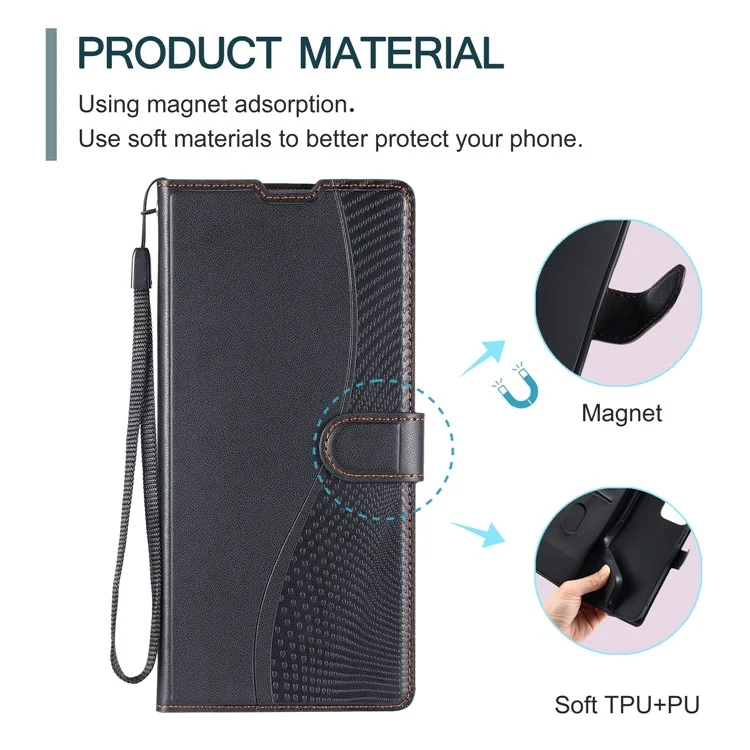Leather Case for Oppo A80 5G / A3 Pro (India) 5G / A3 Pro (Global) 5G / K12x 5G (India) Phone Cover with Card Slot, Strap - Black-Cellmalls
