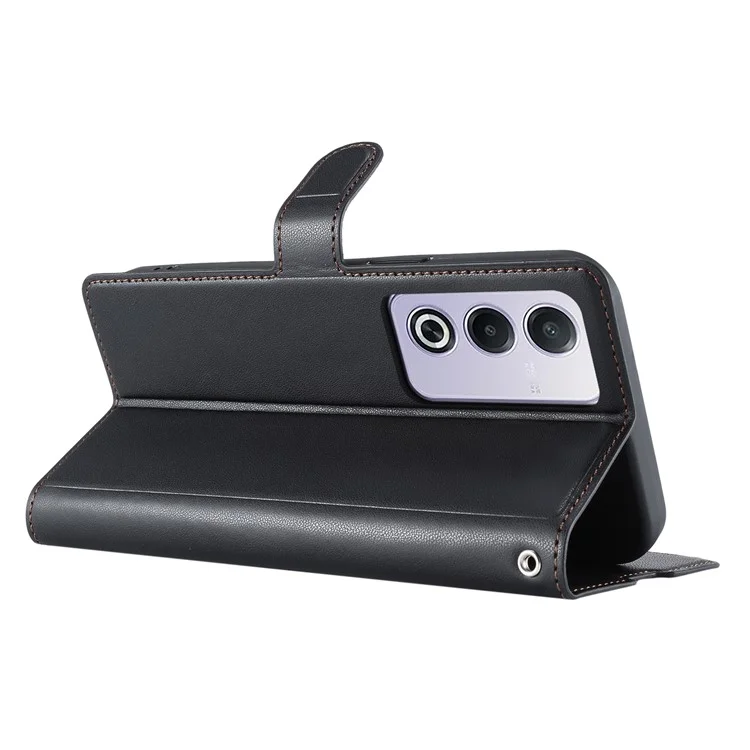 Leather Case for Oppo A80 5G / A3 Pro (India) 5G / A3 Pro (Global) 5G / K12x 5G (India) Phone Cover with Card Slot, Strap - Black-Cellmalls