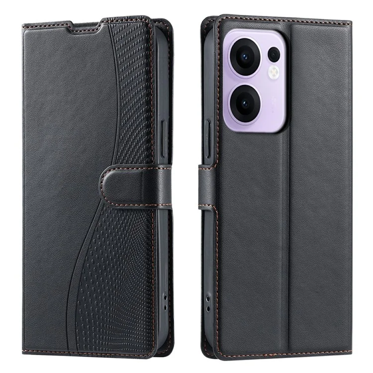 For Oppo Reno13 F 4G / 5G Case Dots Imprinted PU Leather Flip Phone Cover with Card Slot, Strap - Black-Cellmalls