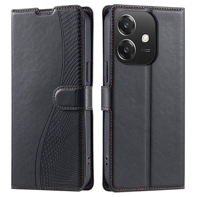 Leather Case for Oppo A3x 4G / 5G (India) / A3 4G / A3 5G / A60 5G / A40 4G Phone Cover with Card Slot, Strap - Black-Cellmalls