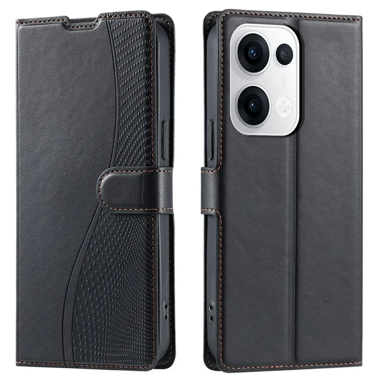 For Oppo Reno13 5G (Global) Case Dots Imprinted PU Leather Flip Phone Cover with Card Slot, Strap - Black-Cellmalls