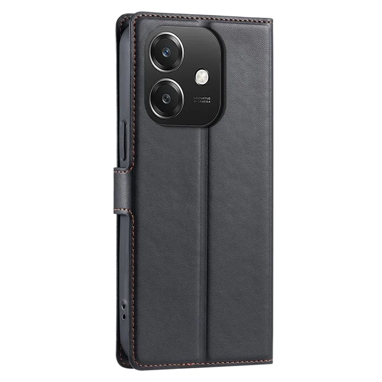 Leather Case for Oppo A3x 4G / 5G (India) / A3 4G / A3 5G / A60 5G / A40 4G Phone Cover with Card Slot, Strap - Black-Cellmalls